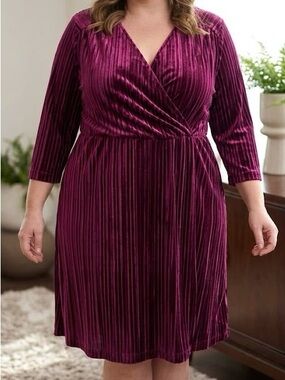 NWT Michel Studio Pleated Velvet Wrap Dress Royal Plum Purple Whimsigoth Plissé